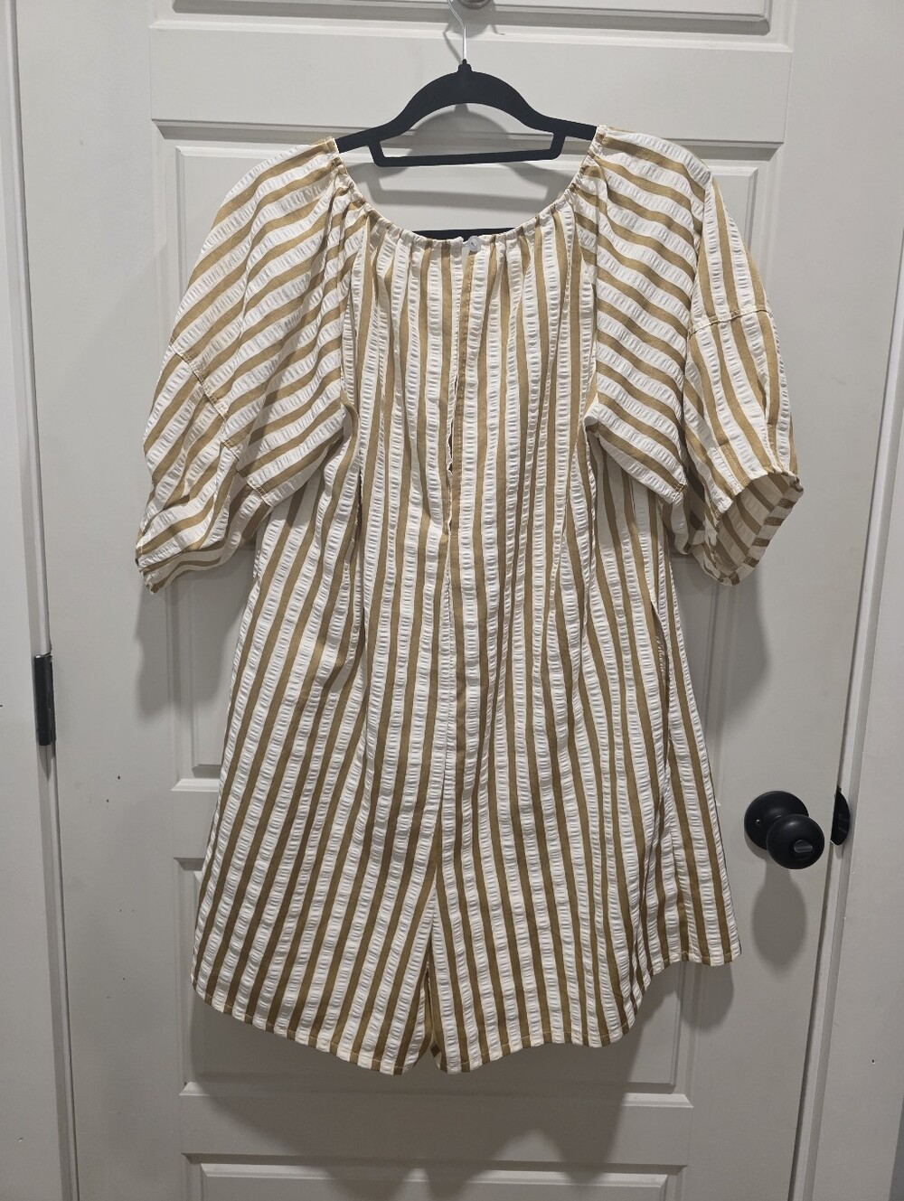 Boutique White and Mustard Striped Peasant Romper - Picture 3 of 6